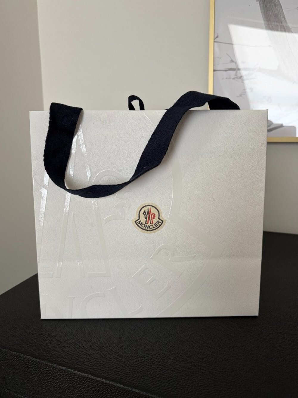 Moncler Shopping Gift Bag — White Embossed Logo, Small 10.5x9.5x6"